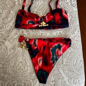 Red and Black Gold Hardware Pretty Little Thing Bikini Set